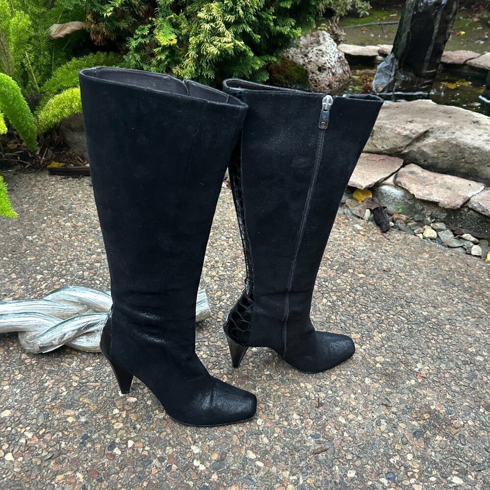 Donald J. Pliner Couture Bobina Black Suede Croc Panel High Heel Boots Size 10N - Picture 16 of 16